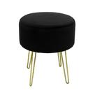 Puff Banco Estofado Preto Redondo Pés Metal Luxo