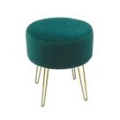 Puff Banco Estofado Verde Redondo Pés Metal Luxo