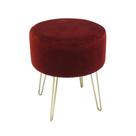 Puff Banco Estofado Vermelho Redondo Pés Metal Luxo