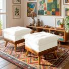 Puff Banqueta Almofadado Kit 2 Londres Apoio para Pés material sintético Nozes e Linho Base de Madeira