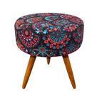 Puff Banqueta Berlim Redondo Estampado Mandala Vermelho Pés Castanho - D'Rossi