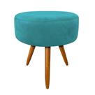 Puff Banqueta Berlim Redondo Suede Azul Turquesa Pés Castanho - D'Rossi