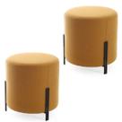 Puff Banqueta Decorativo Denver Redondo tecido Veludo Mostarda Pés Aço Preto Epóxi Kit 2 Unidades