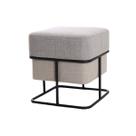 Puff Banqueta Decorativo Dubai Quadrado 42x42cm tecido Linho Base Aço Preto Epóxi