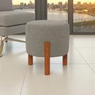 Puff Banqueta Eros Estofado Linho Pés Madeira Maciça Conforto Elegância Qualidade