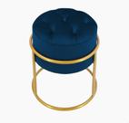 Puff Banqueta Estofado Decorativo Base De Ferro Capitonê Suede Azul Marinho Eli Móveis e Decoração