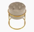 Puff Banqueta Estofado Decorativo Base De Ferro Capitonê Suede Bege Do Lar Móveis e Decoração