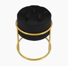 Puff Banqueta Estofado Decorativo Base De Ferro Capitonê Suede Preto Eli Móveis e Decoração