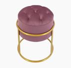 Puff Banqueta Estofado Decorativo Base De Ferro Capitonê Suede Rosê Eli Móveis e Decoração