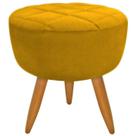 Puff banqueta redondo amarelo pé palito com detalhe em costura Puff banqueta redondo amarelo pé palito com detalhe em costura