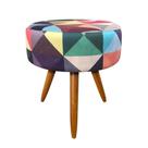 Puff Banqueta Redondo Estampado Triangulo Pés Castanho - D'Rossi