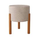 Puff Banqueta Redondo Pés Em Madeira Bege