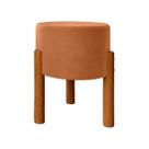 Puff Banqueta Redondo Pés Em Madeira Maciça Terra Cota