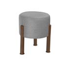 Puff Banquinho Redondo Decorativo Thor em Linho Pés Polietileno Cor Cinza