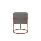 Puff Banquinho Redondo Estofado Decorativo Base Argola em Metal Cinza e Cobre Ideal para Sala, Quarto, Hall de Entrada e Escritório
