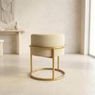 Puff Base De Ferro Redonda Dourada Luxo Decorativo Moderno Cor:Bege