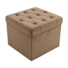 Puff Baú Capitonê Vit Decor Suede Bege 50x50x45 cm Organização Estilo e Conforto