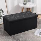 Puff Baú Dobrável Organizador Banco Estofado Preto Sala Quarto Caixote Guarda Objetos Compacto Resistente Decoração
