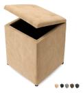 Puff Baú Dobrável Quadrado Bege em material sintético Caixa Organizadora Decorativa Puff Baú Dobrável Quadrado Bege em material sintético Caixa Organizadora Decorativa