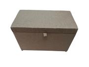 Puff Baú Estofado Retangular C/ Pistão á Gás Em Linho - Marrom Claro