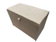 Puff Baú estofado Retangular C/ Pistão á gás em tecido Linho - Bege Escuro