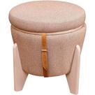 Puff Baú Flex Linho Jacquard Niagara com Tampo e Pés Laca Off White 46 cm - 71408