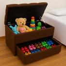 Puff Baú Gaveta (sapateiro infantil) 90x50x45cm Na cor Marrom Tecido Veludo Liso
