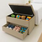 Puff Baú Gaveta Solteiro (sapateiro infantil) 90x50x45cm Na cor Bege Claro Tecido Veludo Liso