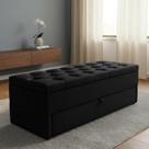 Puff Baú No Modelo em Capitonê 120x50x45cm Cor Preta Tecido em Veludo Suede Liso