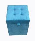 PUFF BAÚ QUADRADO EM VELUDO 35 CM - Azul Turquesa