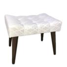 Puff Capitonê Luxo Jacquard Luxo Branco com Prata Geométrico