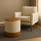 Puff Cilindro Amaterasu Couro Linho Bege Caramelo