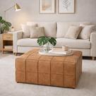 Puff Com Costura Trançada material sintético Caramelo para Sala Bz Home Decor