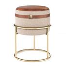 PUFF DALLAS BASE METAL EM material sintético E LINHO DECORATIVO PARA SALA 2 CORES