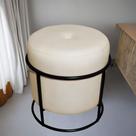 Puff De Ferro Decorativo Redondo Para Sala Argola Ariel Bege Preto Veludo