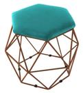 Puff Decorativo Aramado Bronze -hexágono Suede Azul Turquesa