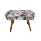 Puff Decorativo Banqueta Retangular Pés de Madeira Palito Triângulo Rosa