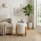 Puff Decorativo Boucle Orgânico Redondo Design Elegante Branco