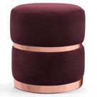 Puff Decorativo Com Cinto e Aro Rosê Round B-278 Veludo Marsala - Domi