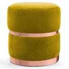 Puff Decorativo Com Cinto e Aro Rosê Round B-279 Veludo Amarelo - Domi