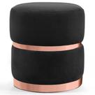 Puff Decorativo Com Cinto e Aro Rosê Round B-300 Veludo Preto - Domi