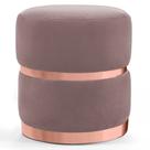Puff Decorativo Com Cinto e Aro Rosê Round B-305 Veludo Rosê - Domi Puff Decorativo Com Cinto e Aro Rosê Round B-305 Veludo Rosê - Domi
