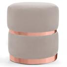 Puff Decorativo Com Cinto e Aro Rosê Round B-309 Veludo Bege Claro - Domi