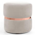 Puff Decorativo Com Cinto Rosê Round B-309 Veludo Bege Claro - Domi