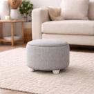 Puff Decorativo Linho Cinza Moderno Para Sala E Quarto