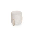 Puff Decorativo Londres Redondo tecido Linho Pés Aço Dourado Fosco Epóxi