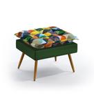 Puff Decorativo Lunar Sued Estampado Colorido e Verde Aradecor