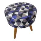 Puff Decorativo Redondo Banqueta com Pés de Madeira Palito Tecido Suede Triângulo Roxo - Maitê Moda Casa