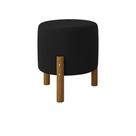 Puff Decorativo Redondo Banqueta Sala Quarto Escritório Pés Madeira Zuppy - Preto Suede