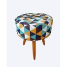 Puff Decorativo Redondo classic Banqueta com Pés de Madeira Palito Tecido Suede Triângulo Verde - Maitê Moda Casa